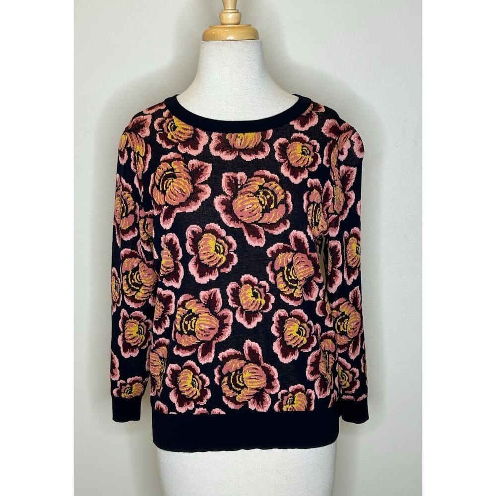 Ann Taylor Black and Pink Floral Sweater